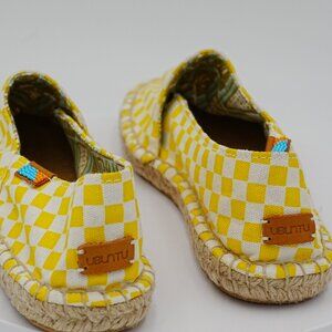 Ubuntu Handmade Espadrille Flats Yellow Gingham Canvas Ethical Shoes